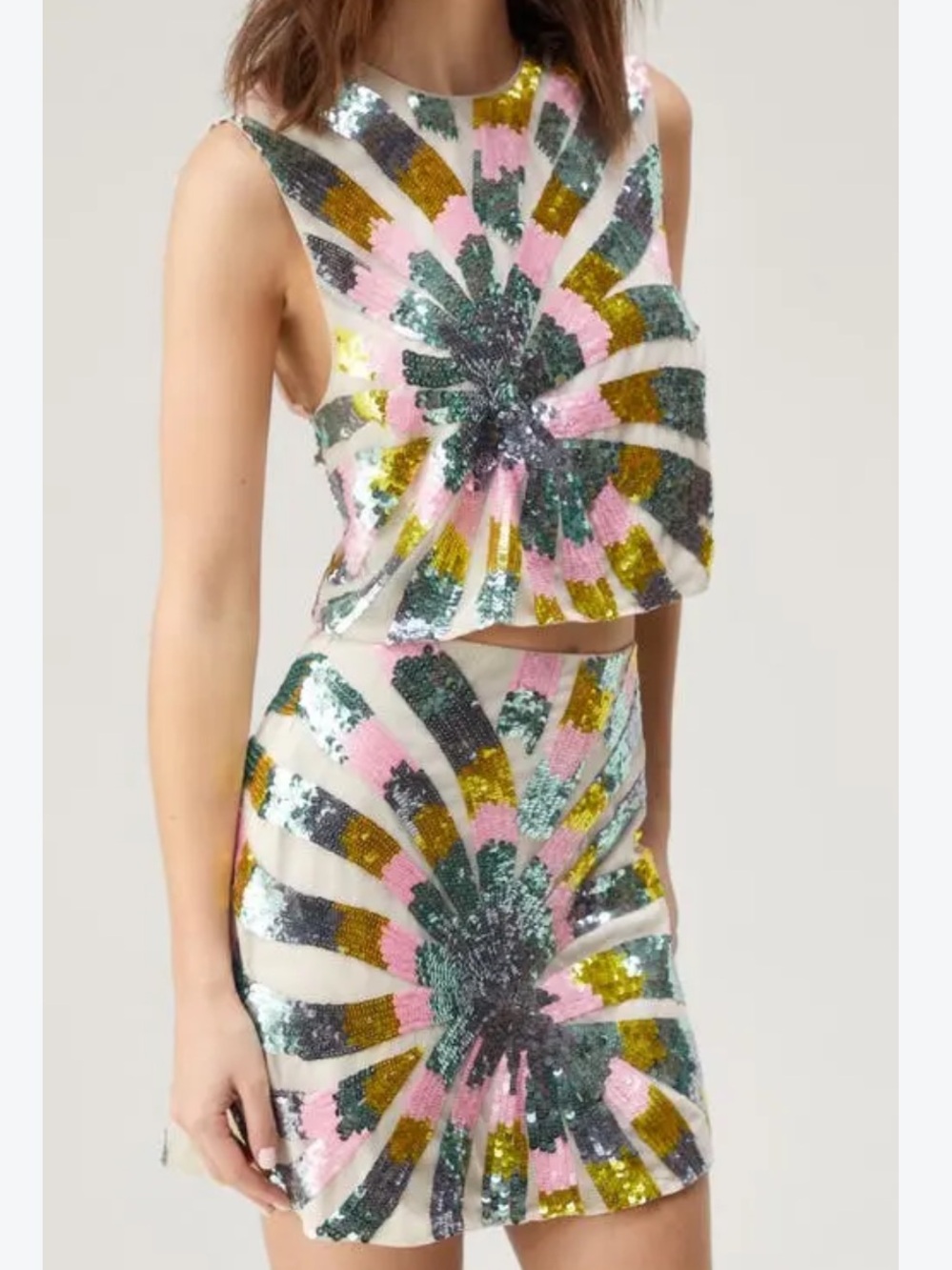 Nasty Gal Pink Green Blue Sequin Swirl Crop Top tie dye 6 - Picture 2 of 4